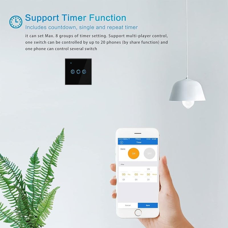 مفتاح حائط ذكي للتحكم في إضاءة WiFi، لوحة زجاجية تعمل باللمس، تحكم صوتي، أبيض، تطبيق Ewelink. - Image 4